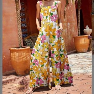 Yellow Flower Pocket Palazzo Jumpsuit
